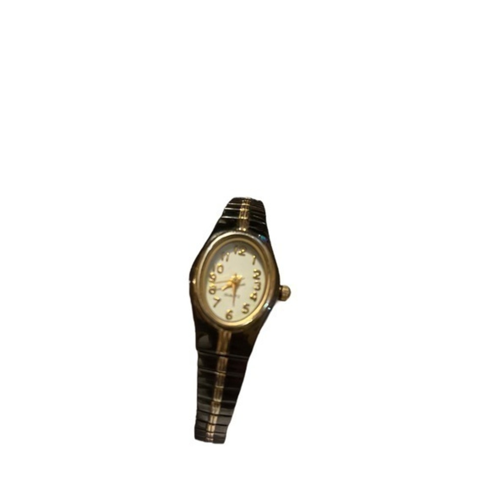 Quartz White Stag Watch Womens Two
Tone Black Gold Stretch Band